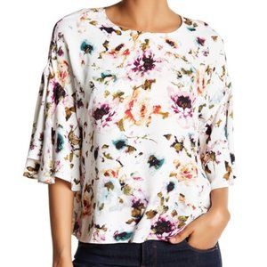 Adrienne Vittadini Floral Blouse White Size Small NWT